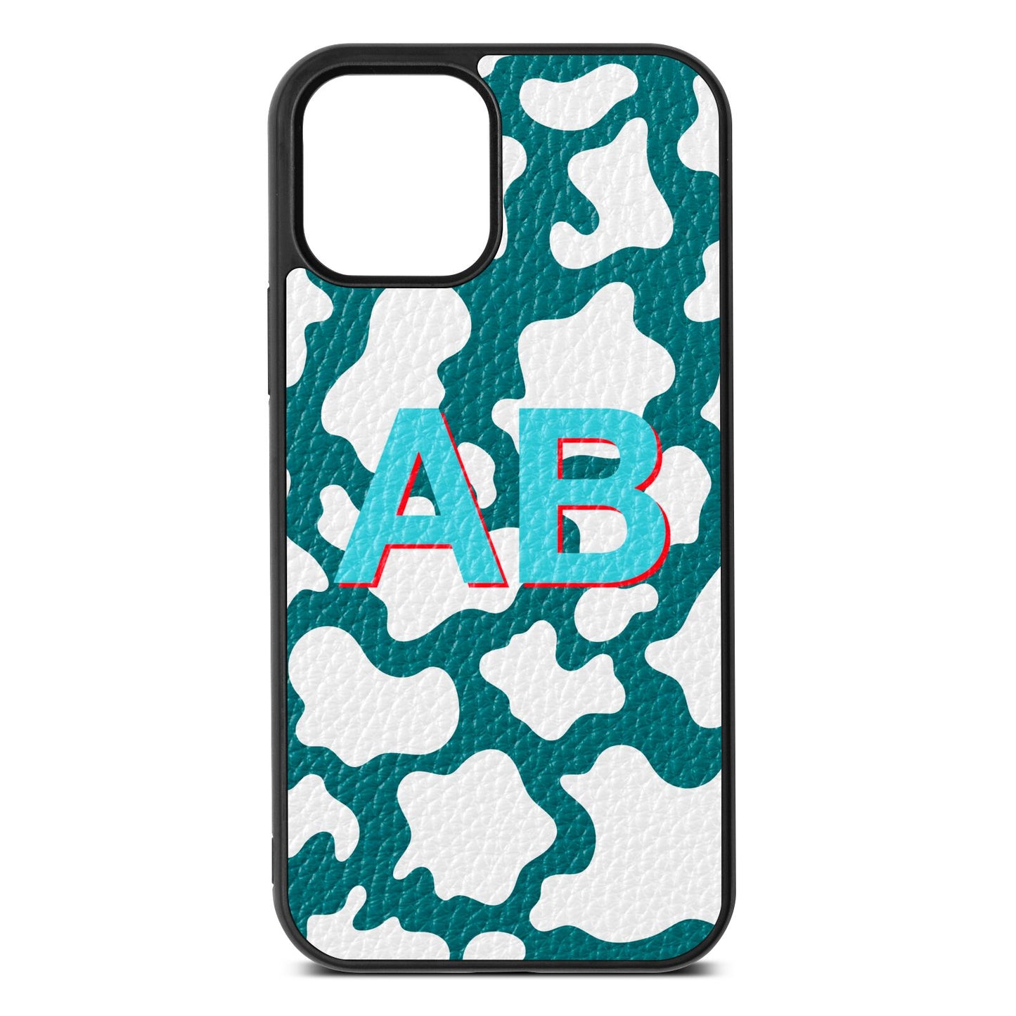 Personalised Cow Print Green Pebble Leather iPhone 12 Case