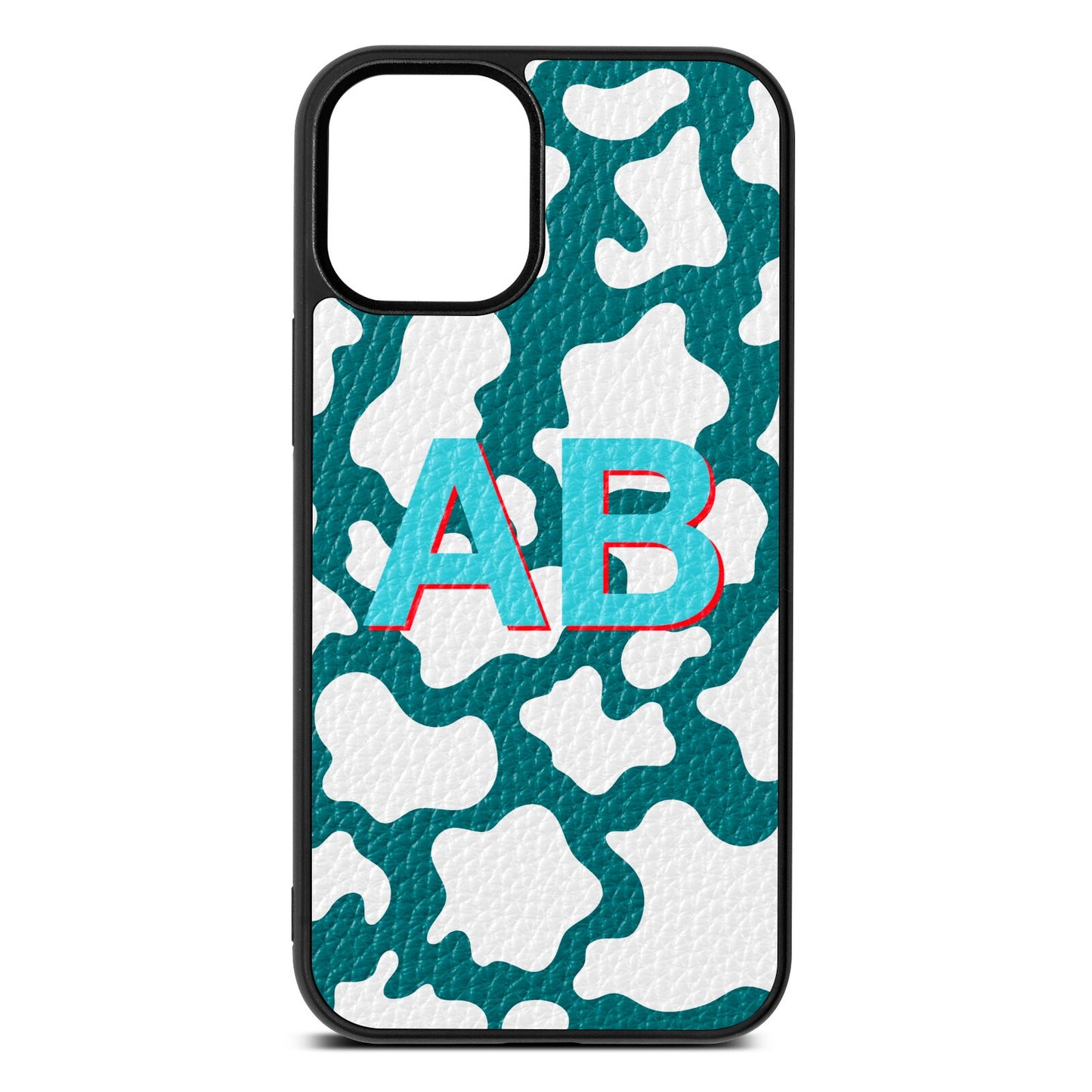 Personalised Cow Print Green Pebble Leather iPhone 12 Mini Case