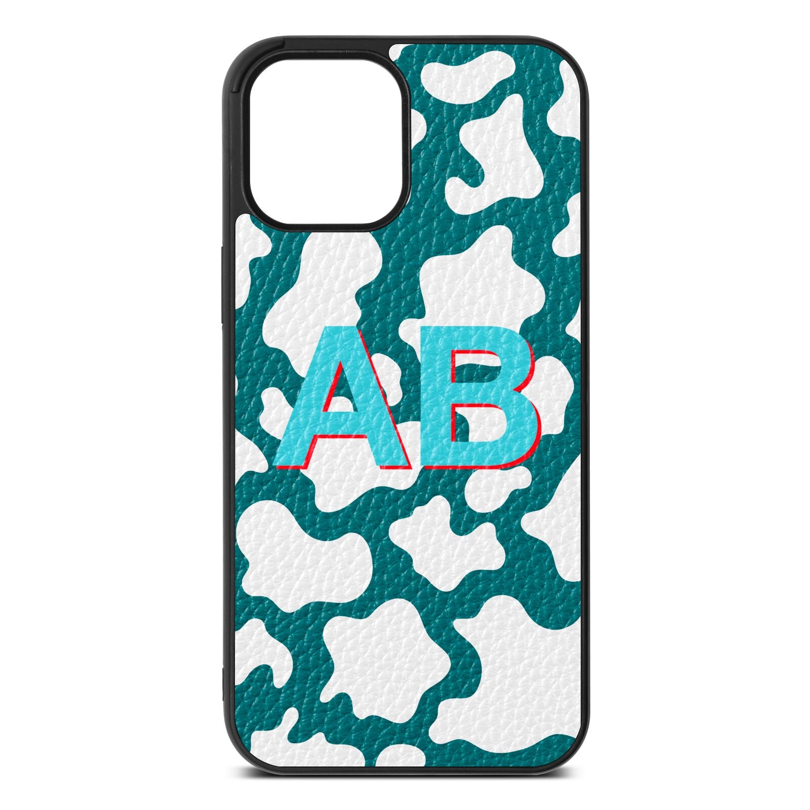 Personalised Cow Print Green Pebble Leather iPhone 12 Pro Max Case