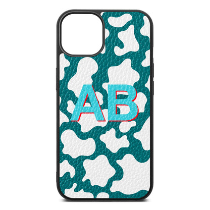 Personalised Cow Print Green Pebble Leather iPhone 13 Case