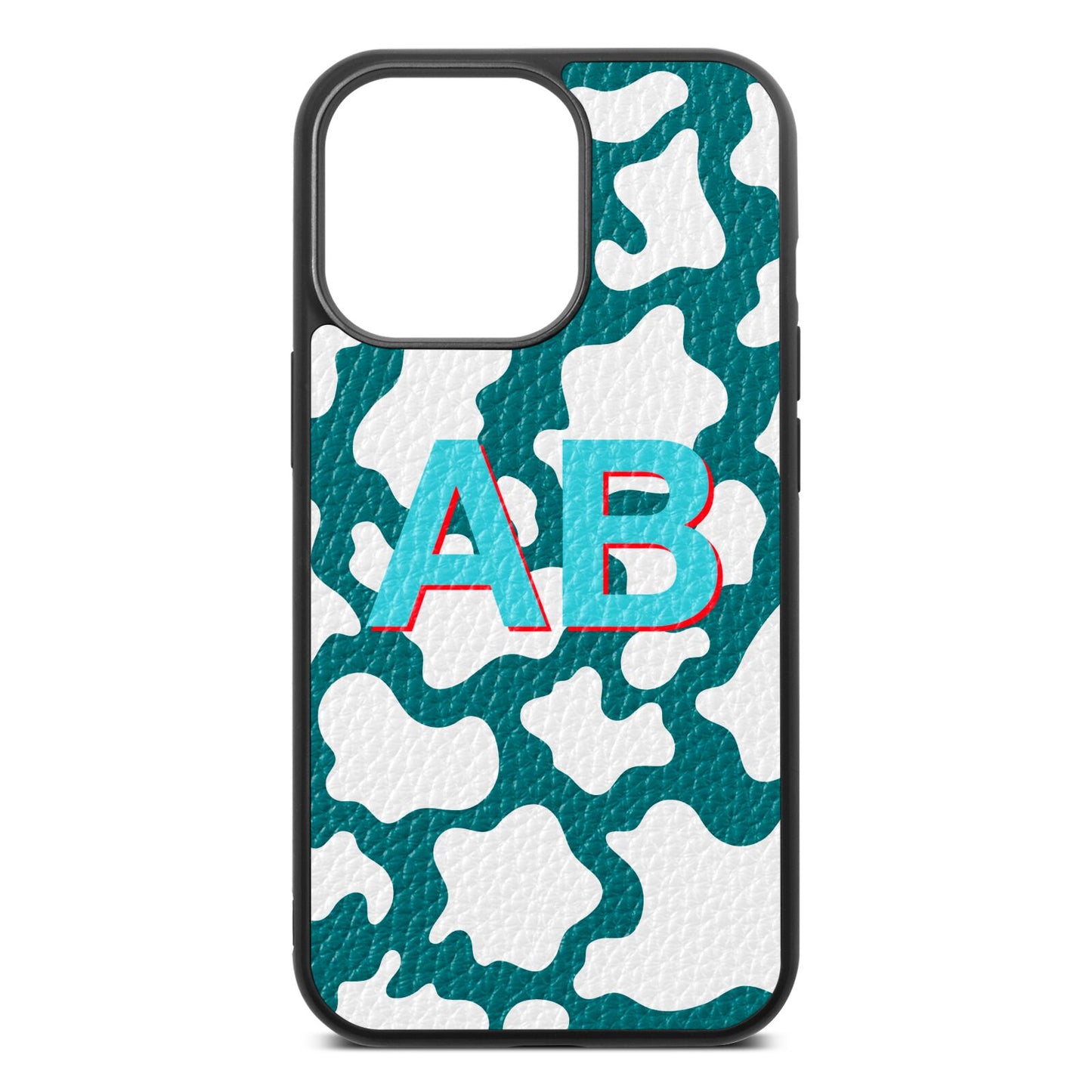 Personalised Cow Print Green Pebble Leather iPhone 13 Pro Case