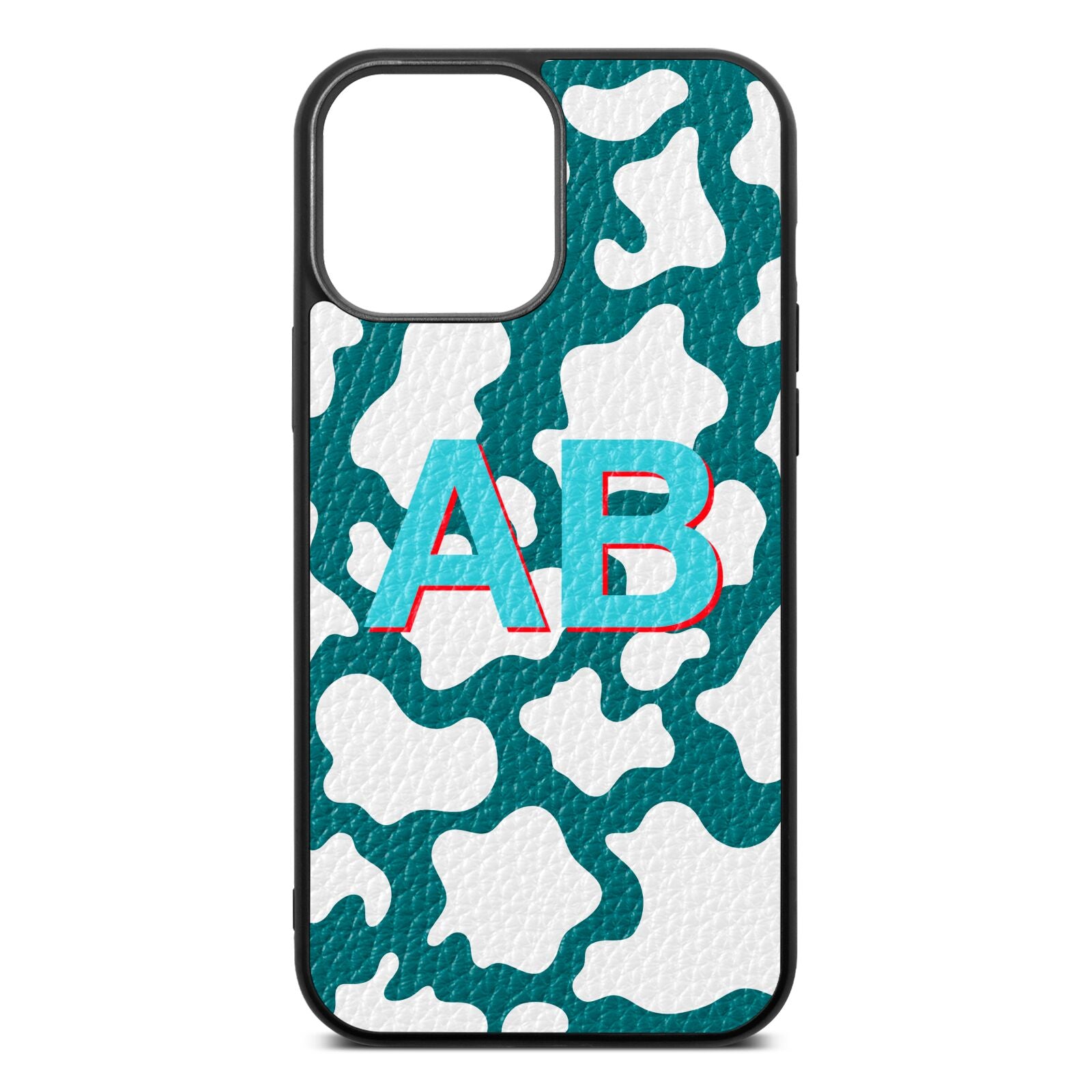 Personalised Cow Print Green Pebble Leather iPhone 13 Pro Max Case