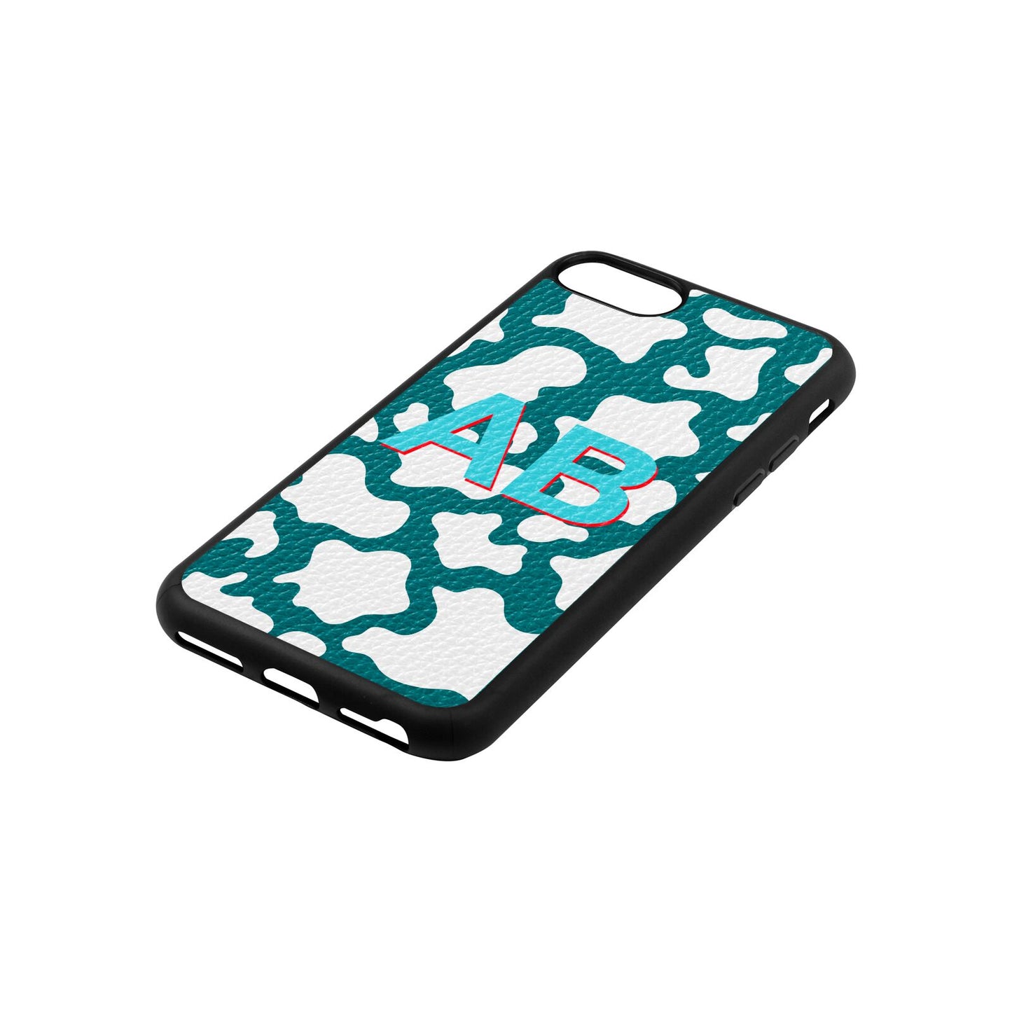 Personalised Cow Print Green Pebble Leather iPhone 8 Case Side Angle