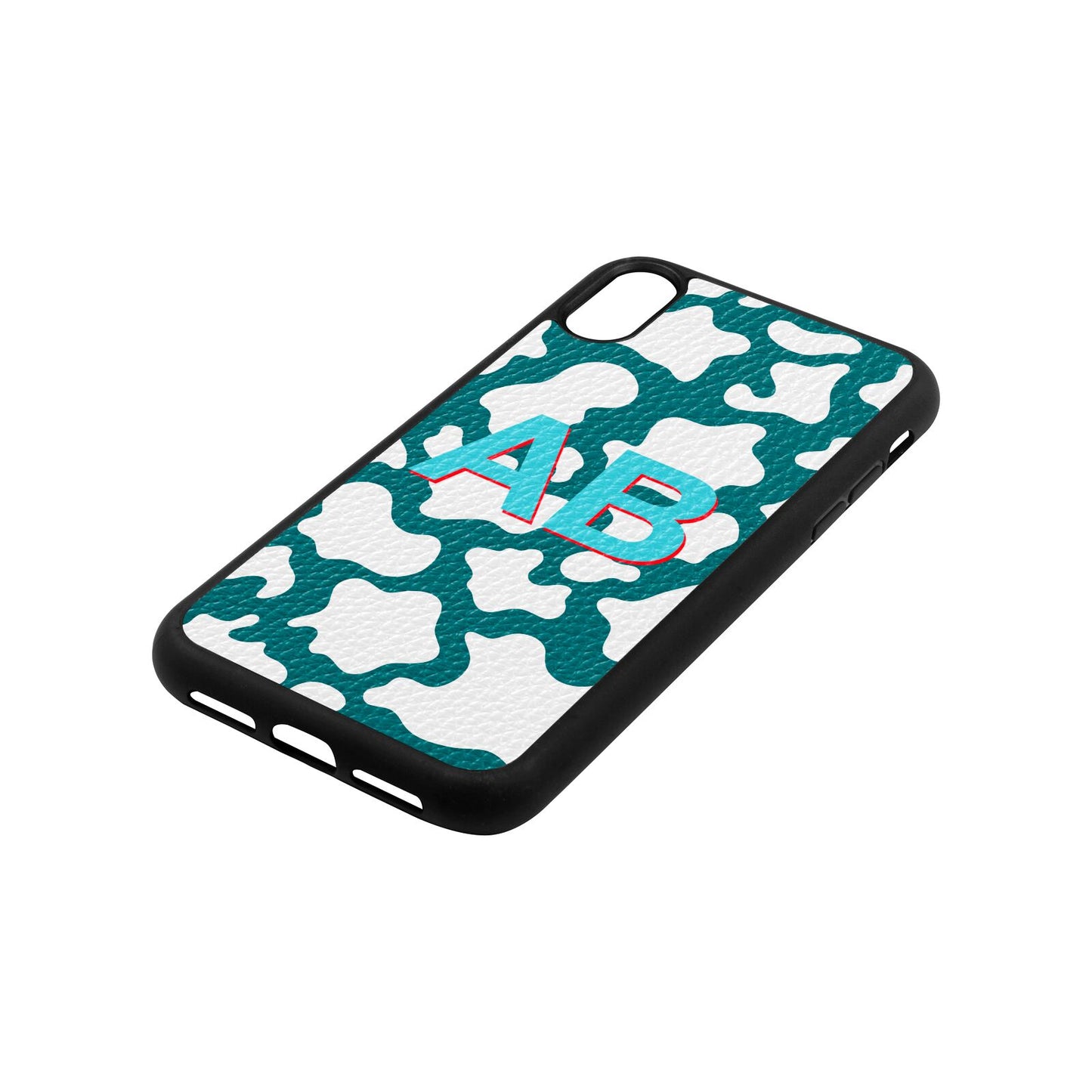 Personalised Cow Print Green Pebble Leather iPhone Xr Case Side Angle