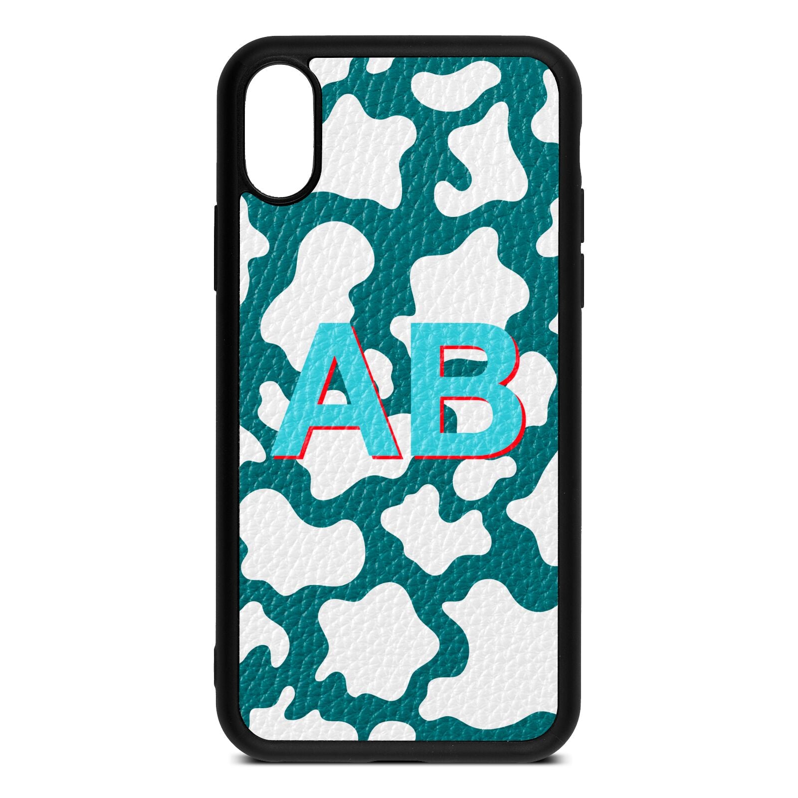 Personalised Cow Print Green Pebble Leather iPhone Xs Case