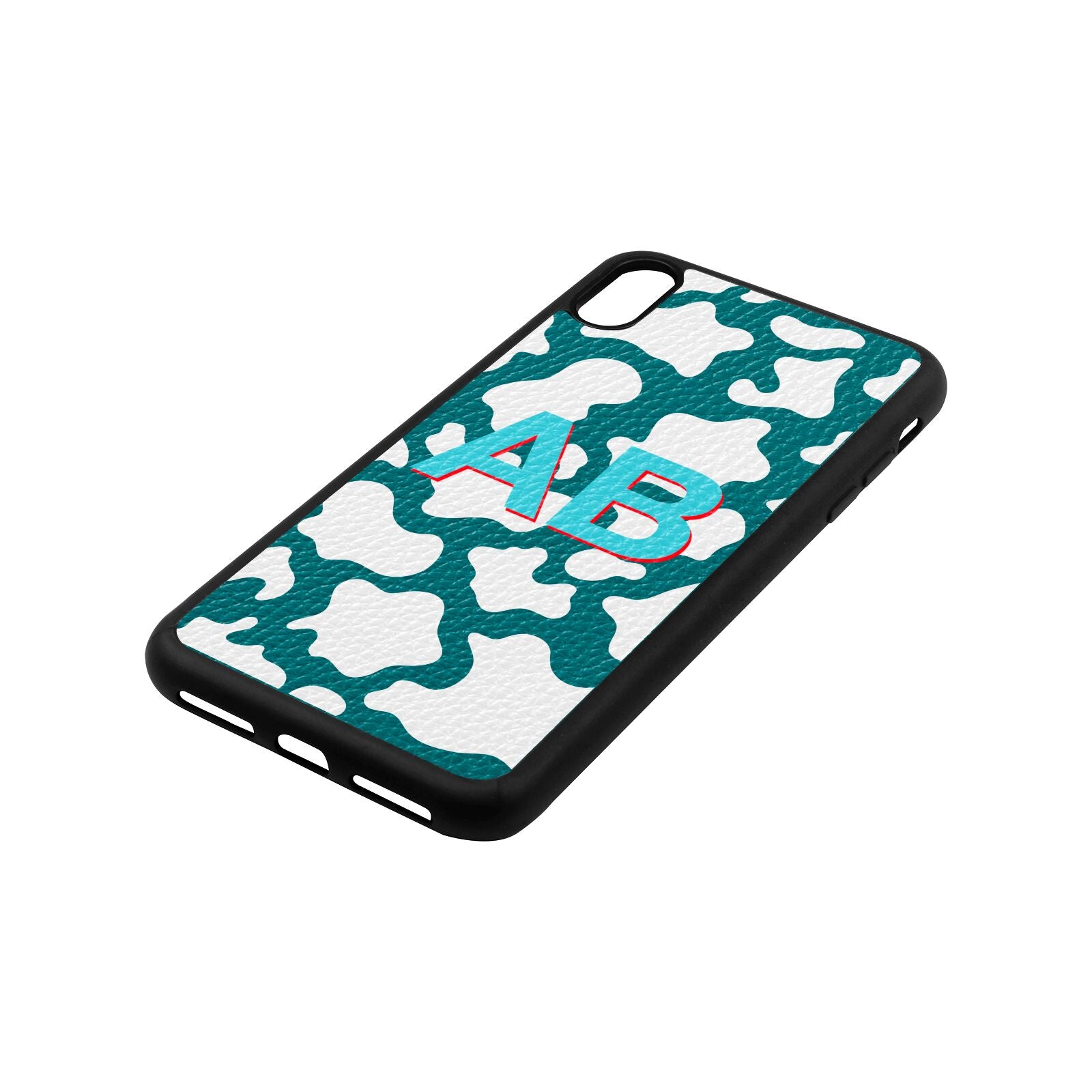 Personalised Cow Print Green Pebble Leather iPhone Xs Max Case Side Angle