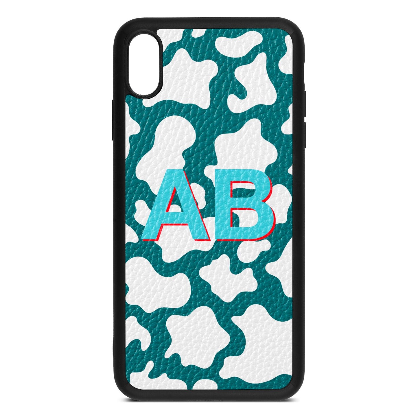 Personalised Cow Print Green Pebble Leather iPhone Xs Max Case