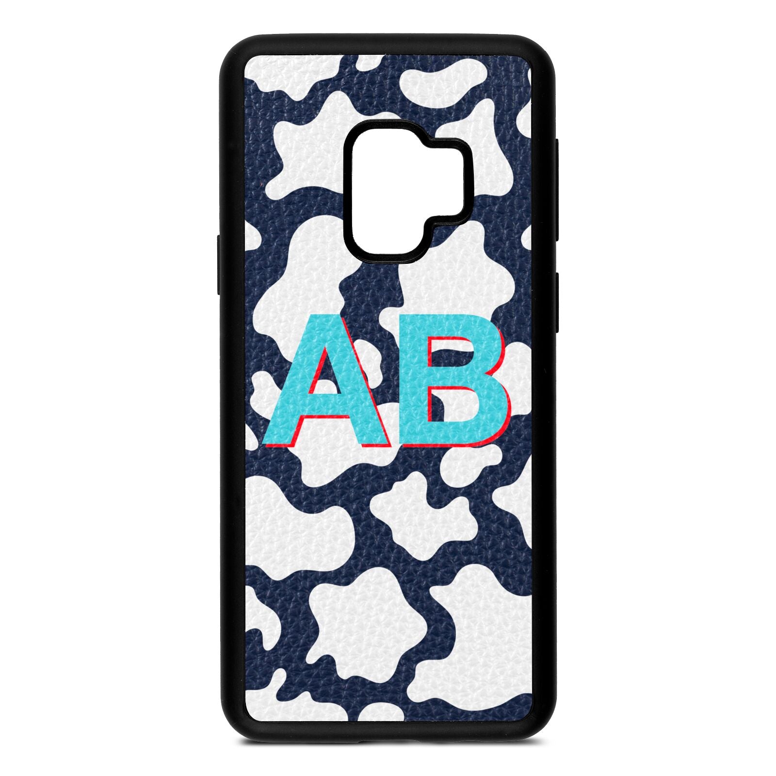 Personalised Cow Print Navy Blue Pebble Leather Samsung S9 Case