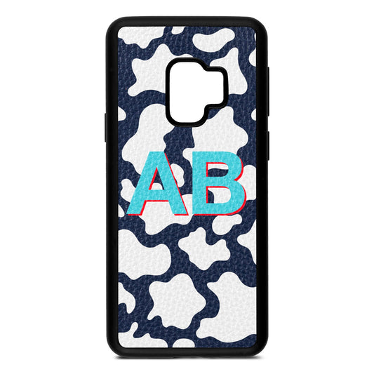 Personalised Cow Print Navy Blue Pebble Leather Samsung S9 Case