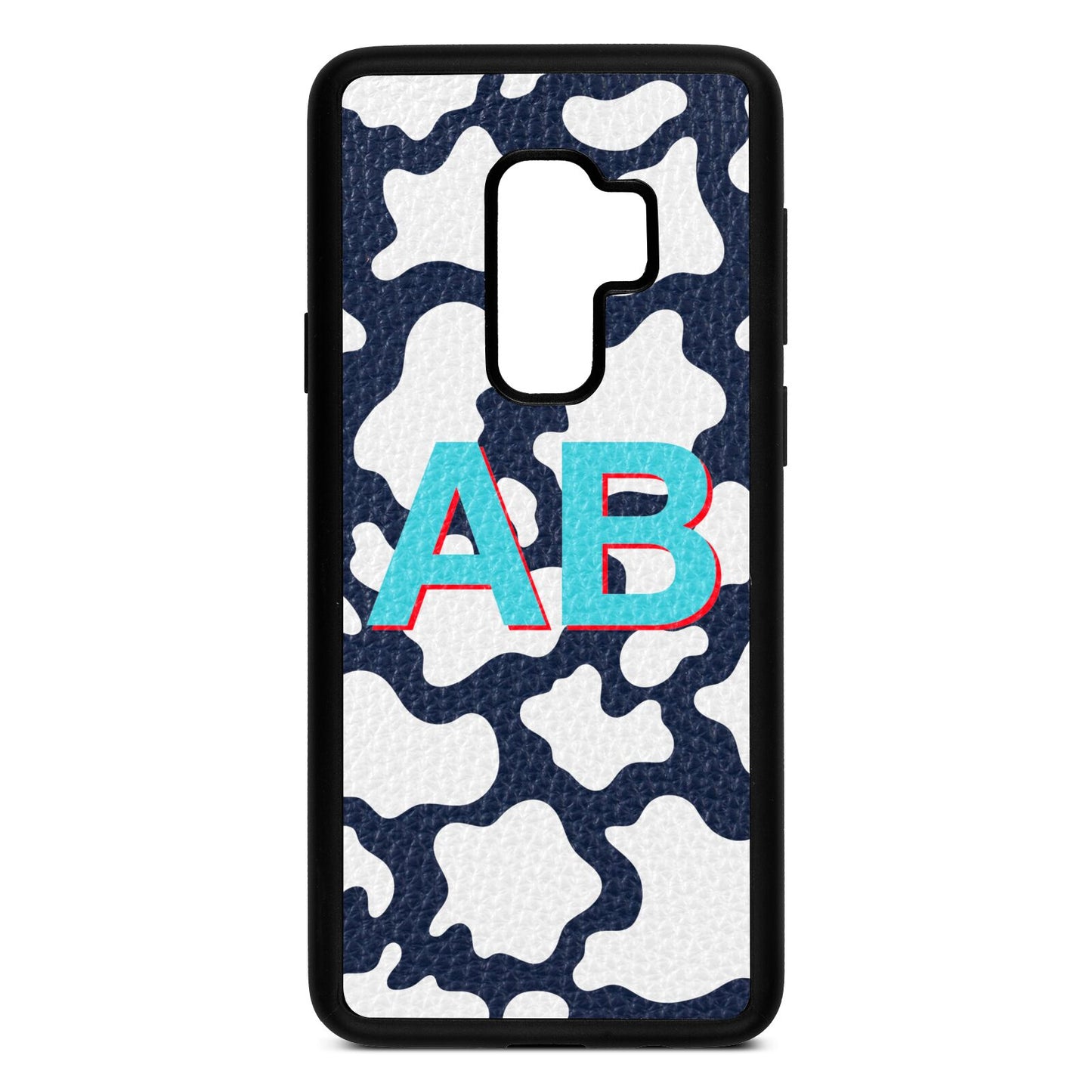 Personalised Cow Print Navy Blue Pebble Leather Samsung S9 Plus Case