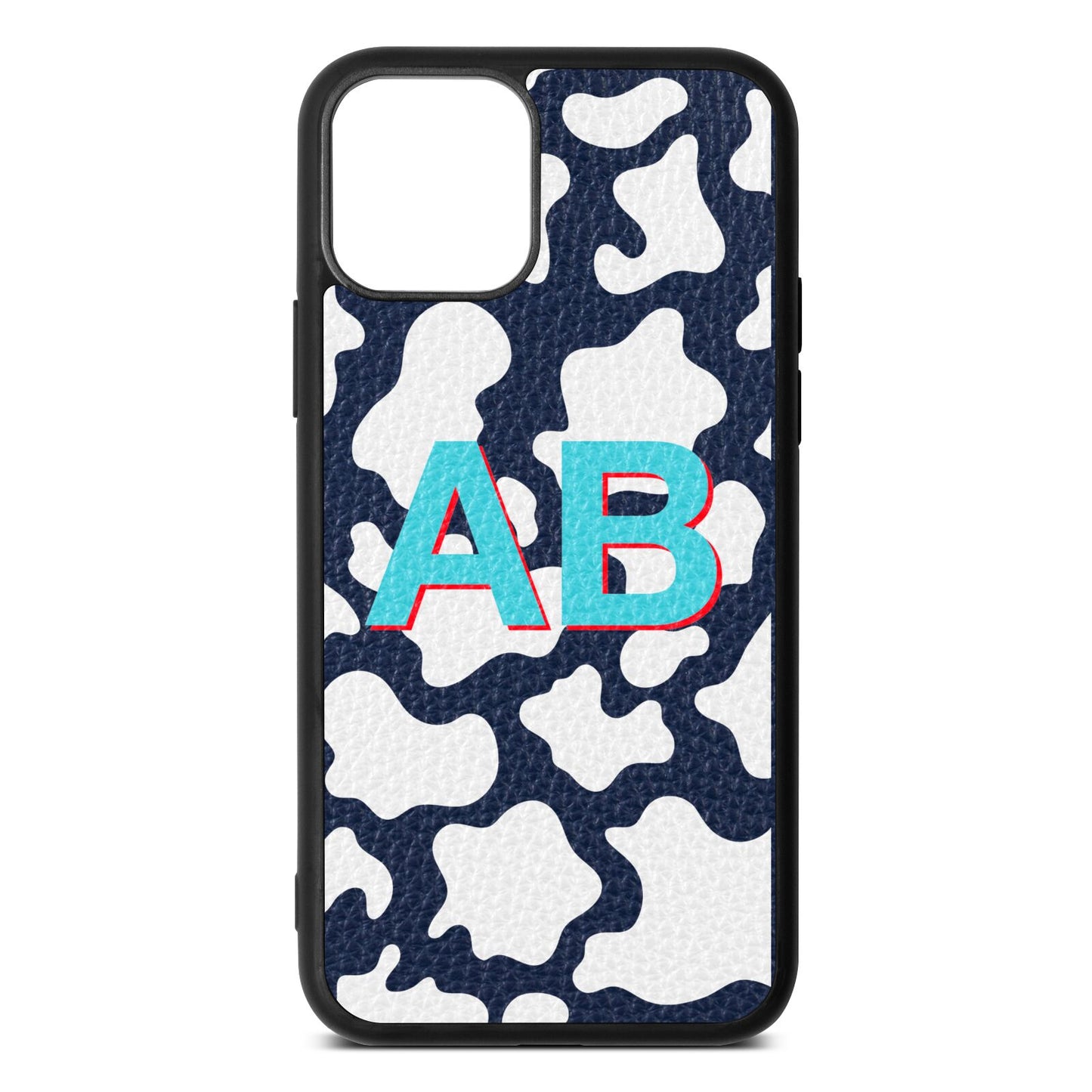 Personalised Cow Print Navy Blue Pebble Leather iPhone 11 Case