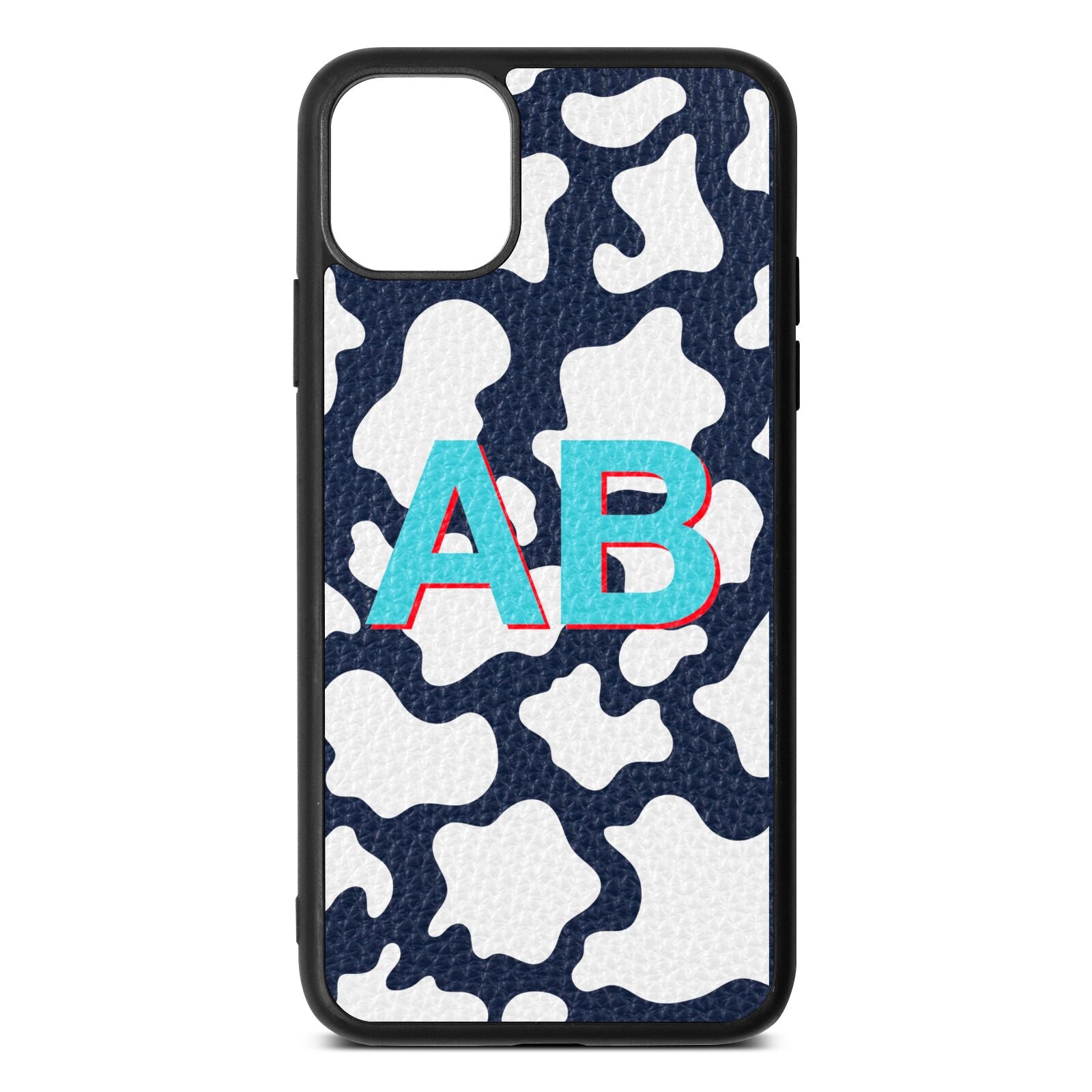 Personalised Cow Print Navy Blue Pebble Leather iPhone 11 Pro Max Case