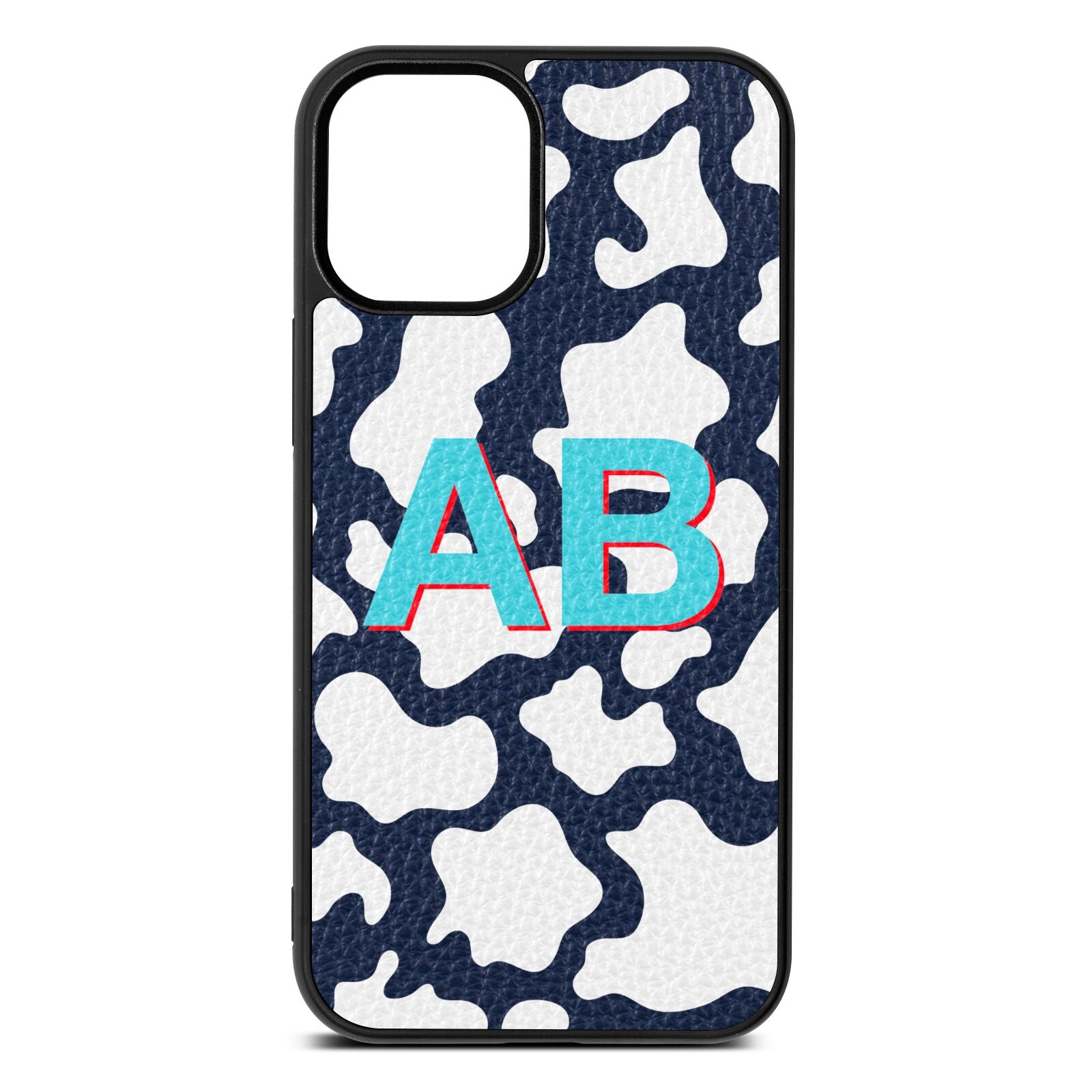 Personalised Cow Print Navy Blue Pebble Leather iPhone 12 Mini Case