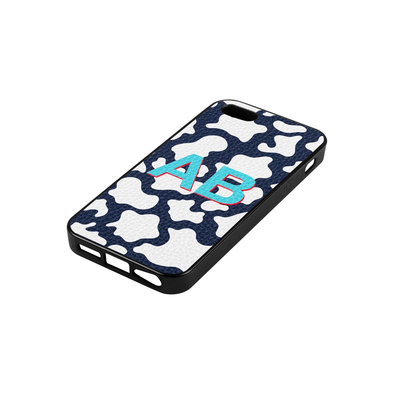 Personalised Cow Print Navy Blue Pebble Leather iPhone 5 Case Side Angle