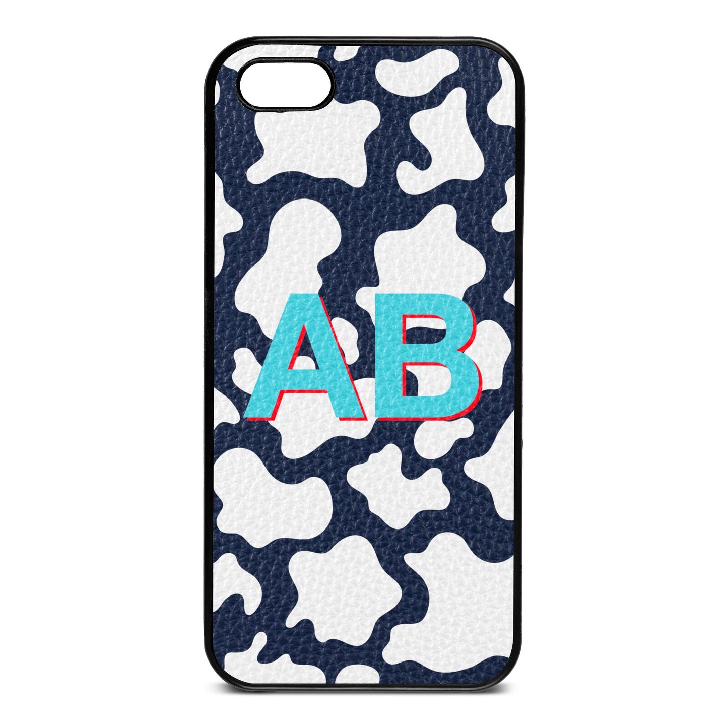 Personalised Cow Print Navy Blue Pebble Leather iPhone 5 Case