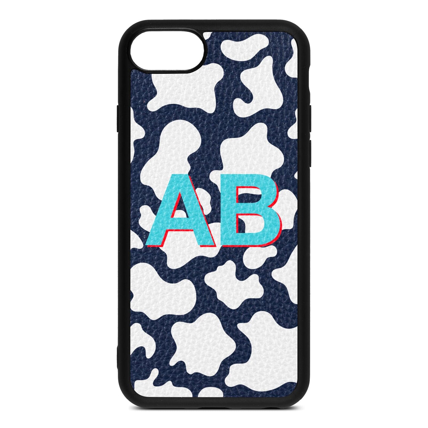 Personalised Cow Print Navy Blue Pebble Leather iPhone 8 Case