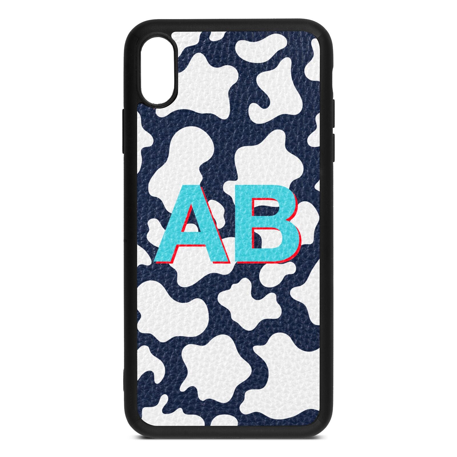 Personalised Cow Print Navy Blue Pebble Leather iPhone Xs Max Case