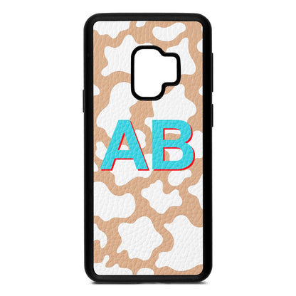 Personalised Cow Print Nude Pebble Leather Samsung S9 Case