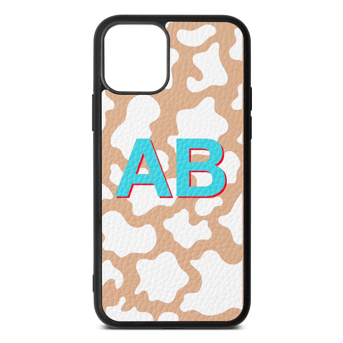 Personalised Cow Print Nude Pebble Leather iPhone 11 Case