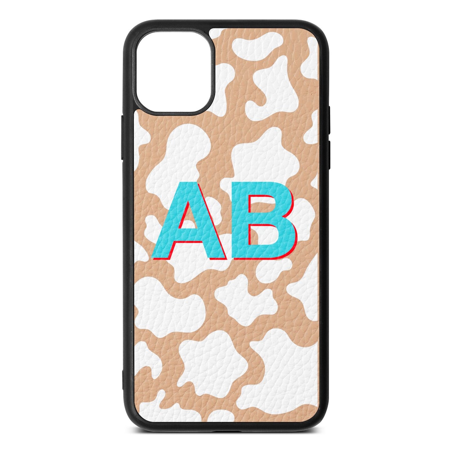 Personalised Cow Print Nude Pebble Leather iPhone 11 Pro Max Case