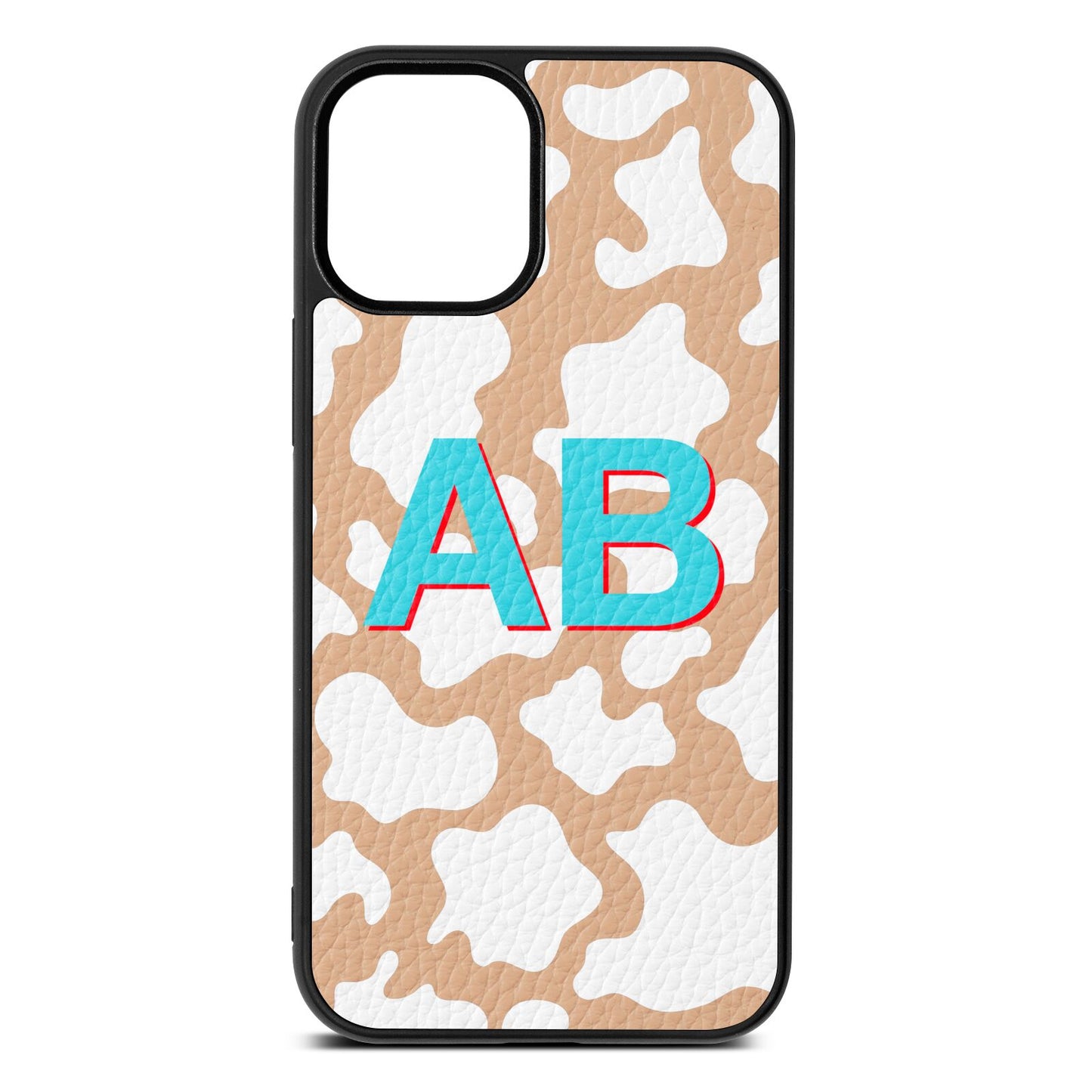 Personalised Cow Print Nude Pebble Leather iPhone 12 Mini Case