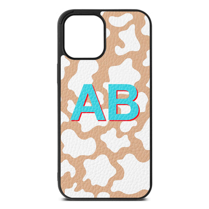 Personalised Cow Print Nude Pebble Leather iPhone 12 Pro Max Case