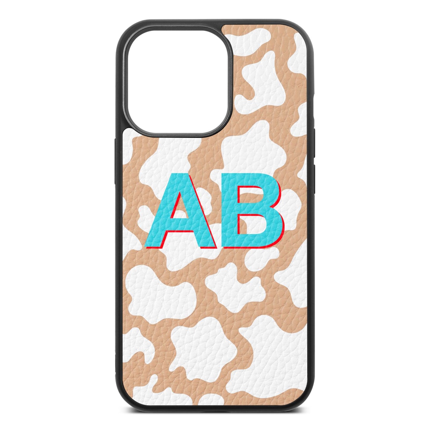 Personalised Cow Print Nude Pebble Leather iPhone 13 Pro Case