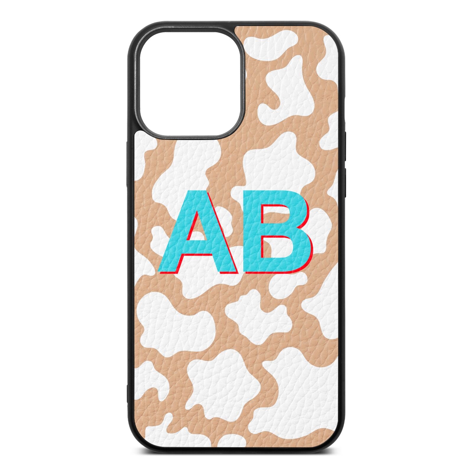 Personalised Cow Print Nude Pebble Leather iPhone 13 Pro Max Case