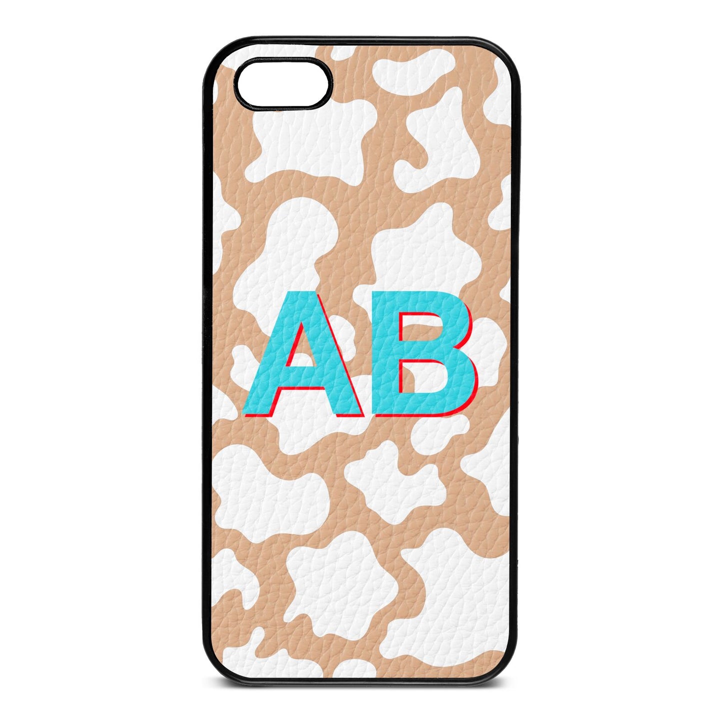 Personalised Cow Print Nude Pebble Leather iPhone 5 Case