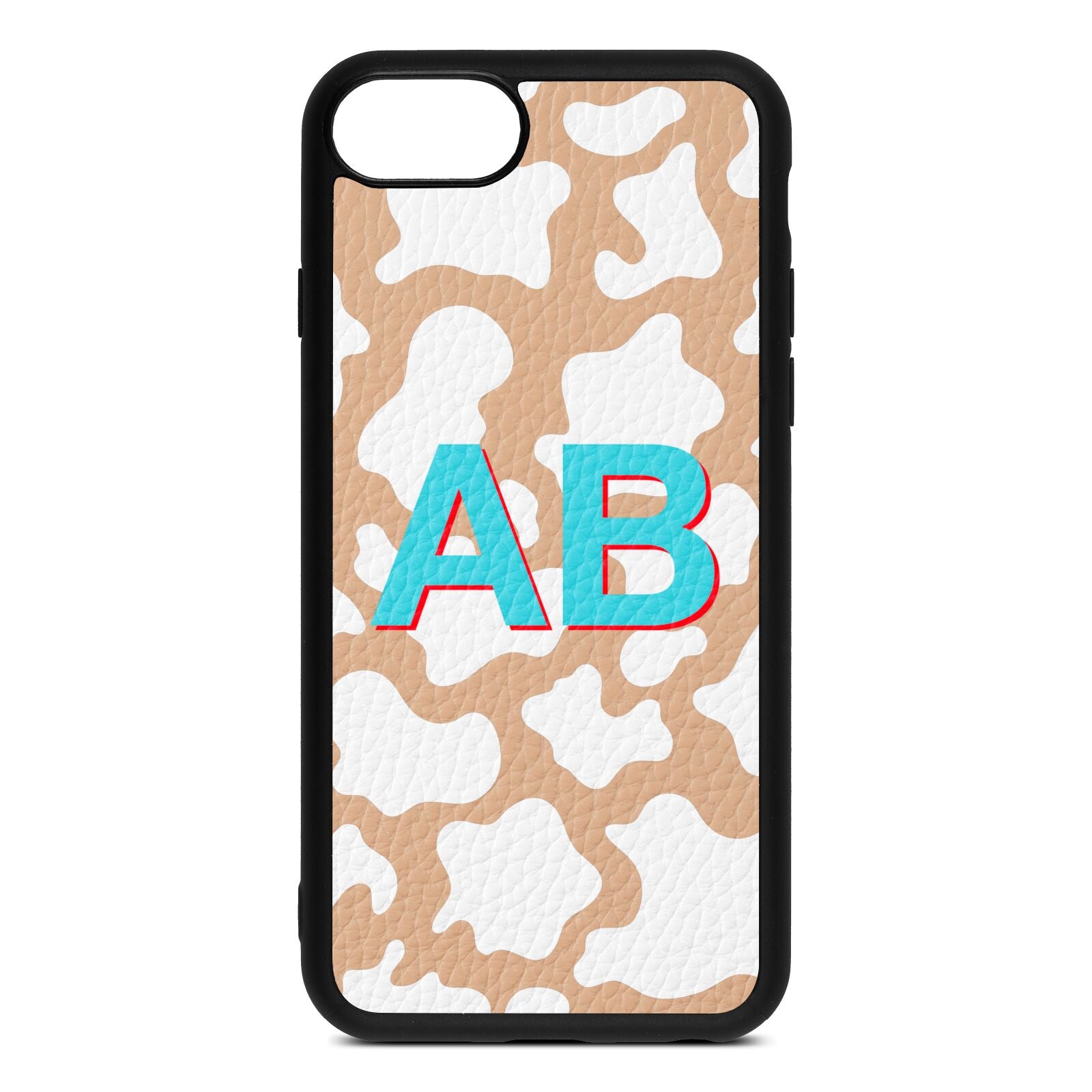 Personalised Cow Print Nude Pebble Leather iPhone 8 Case