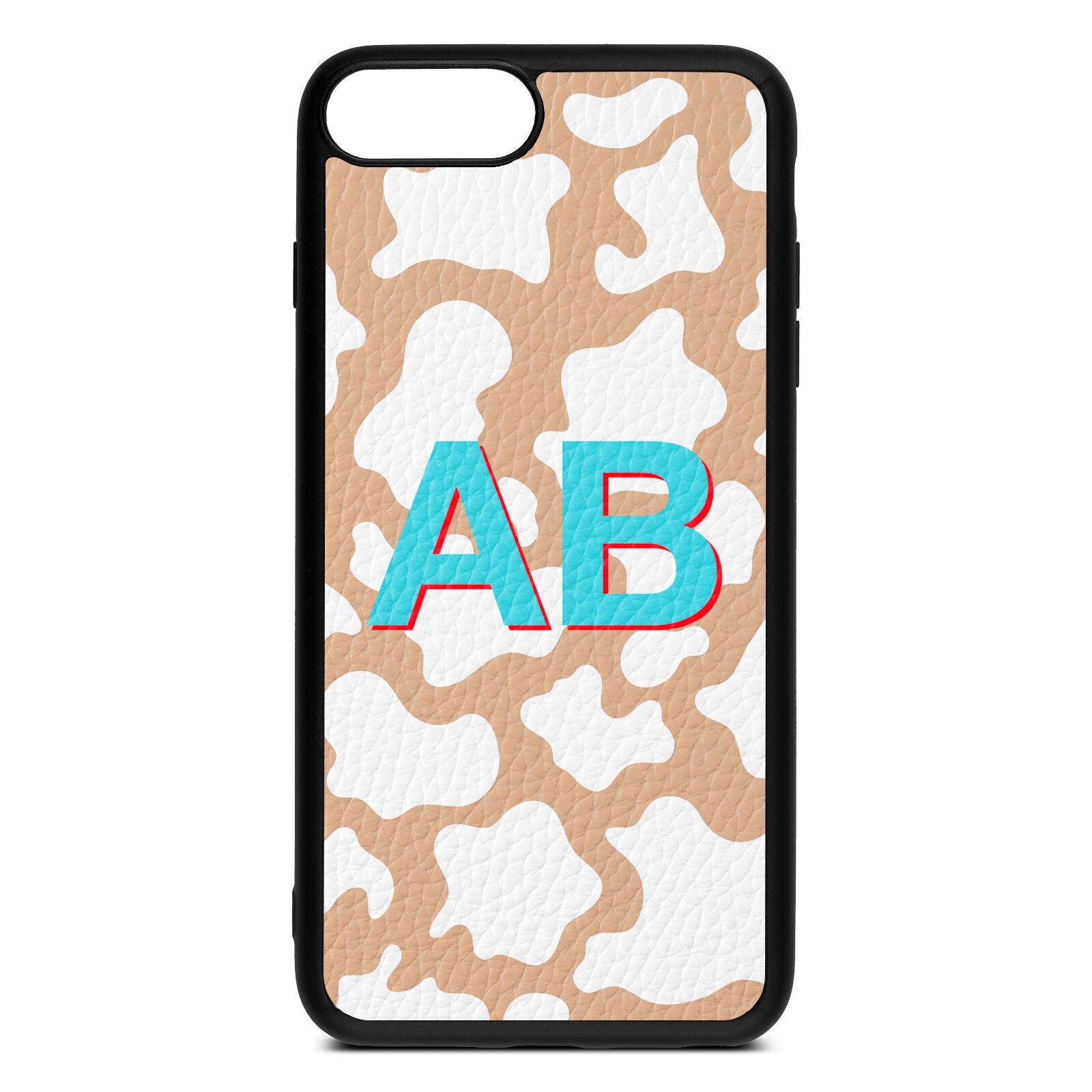 Personalised Cow Print Nude Pebble Leather iPhone 8 Plus Case