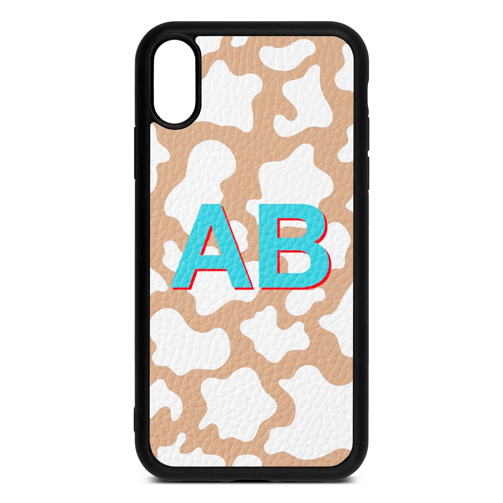 Personalised Cow Print Nude Pebble Leather iPhone Xr Case