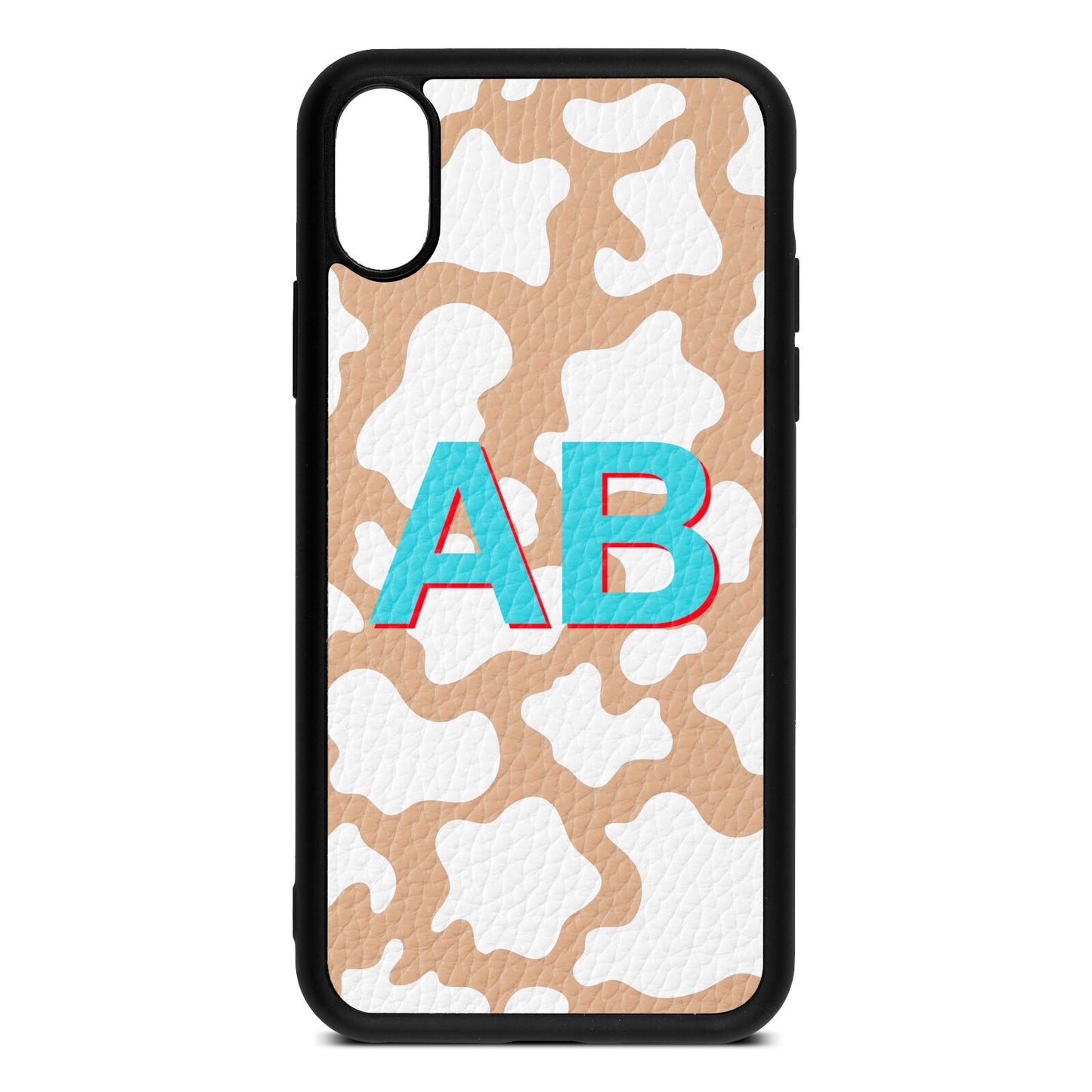 Personalised Cow Print Nude Pebble Leather iPhone Xs Case