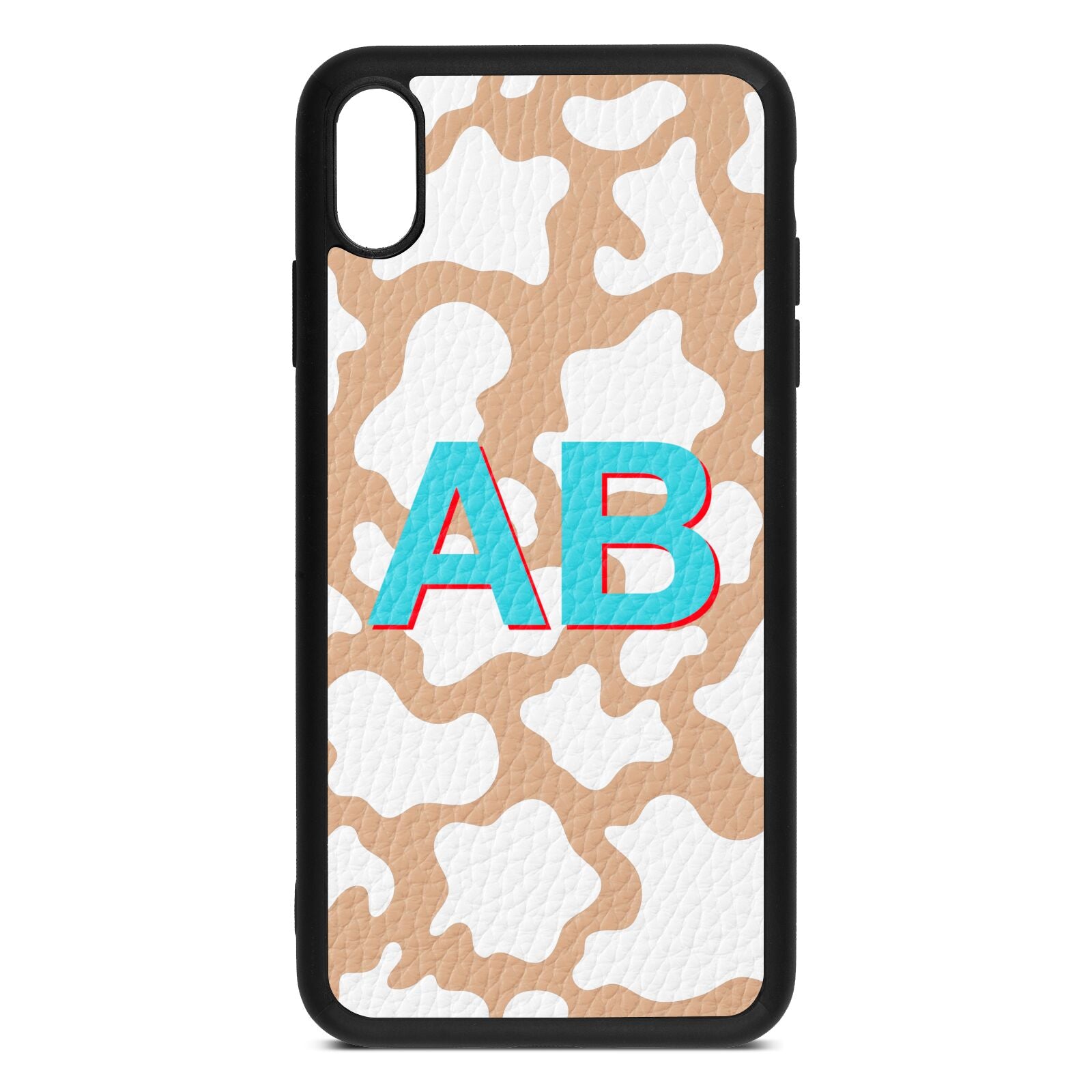 Personalised Cow Print Nude Pebble Leather iPhone Xs Max Case