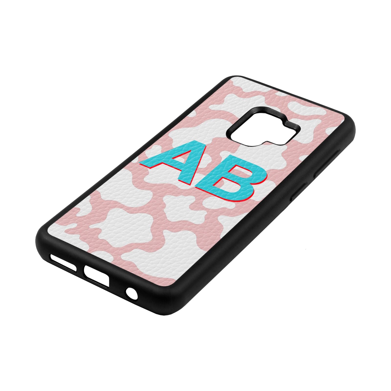 Personalised Cow Print Pink Pebble Leather Samsung S9 Case Side Angle