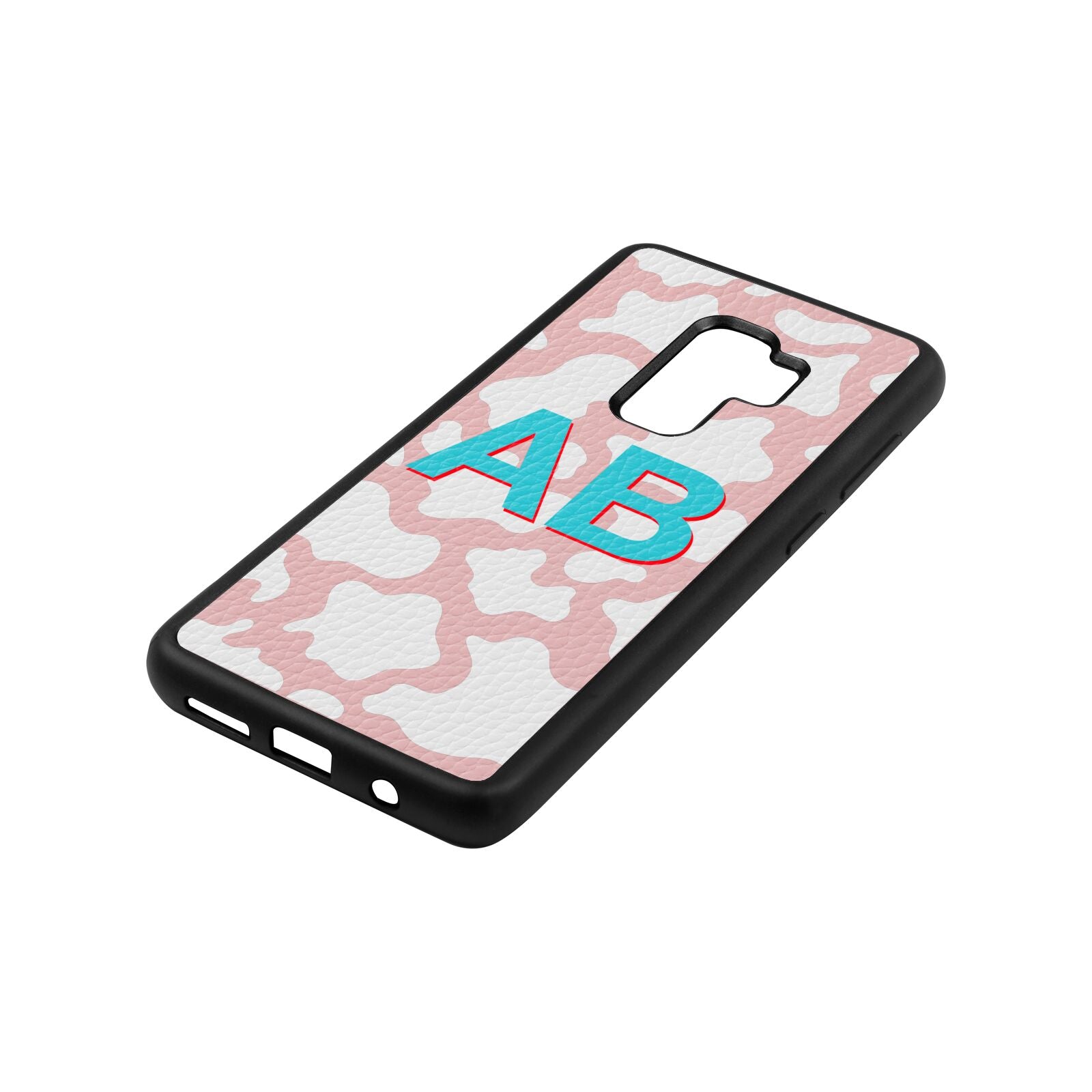 Personalised Cow Print Pink Pebble Leather Samsung S9 Plus Case Side Angle