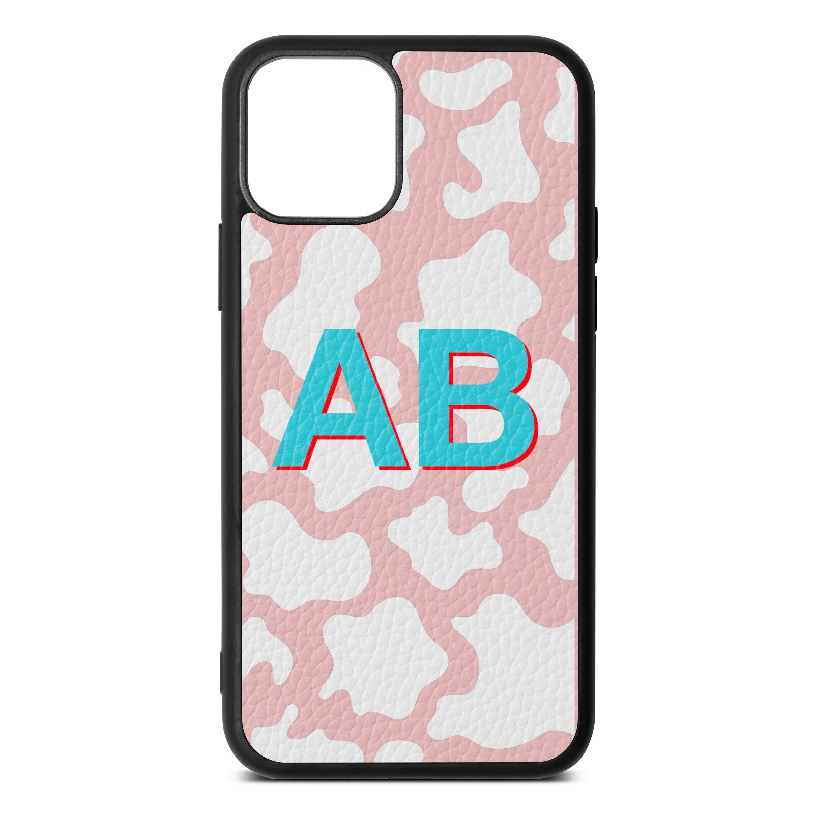 Personalised Cow Print Pink Pebble Leather iPhone 11 Case