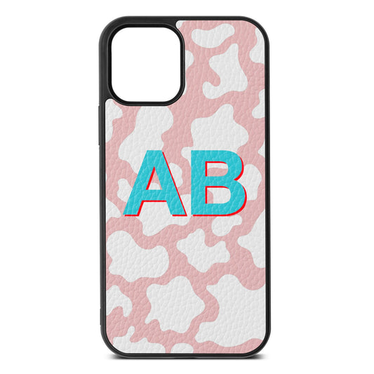 Personalised Cow Print Pink Pebble Leather iPhone 12 Case