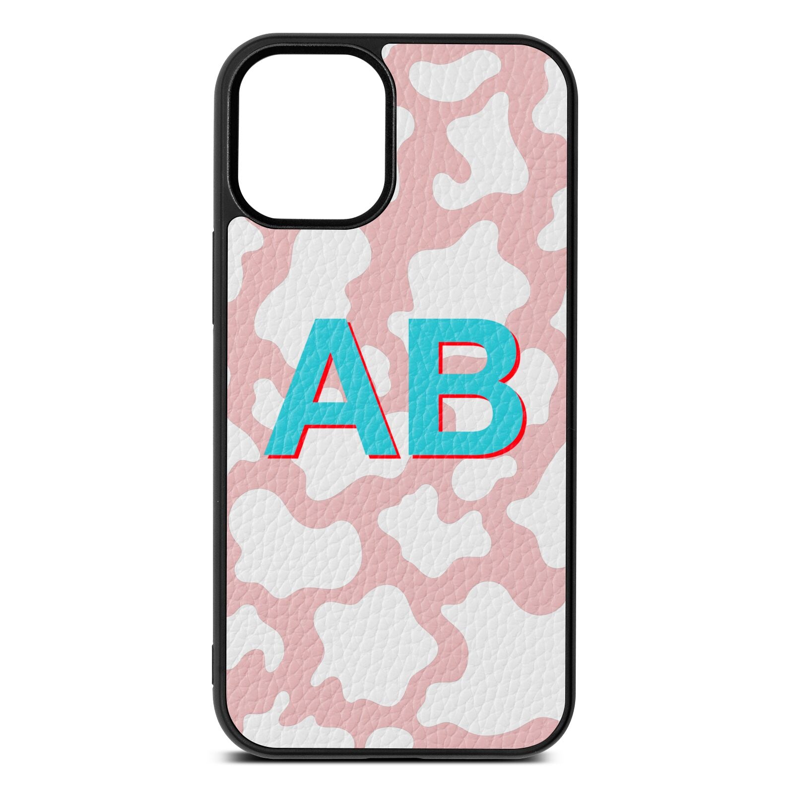 Personalised Cow Print Pink Pebble Leather iPhone 12 Mini Case