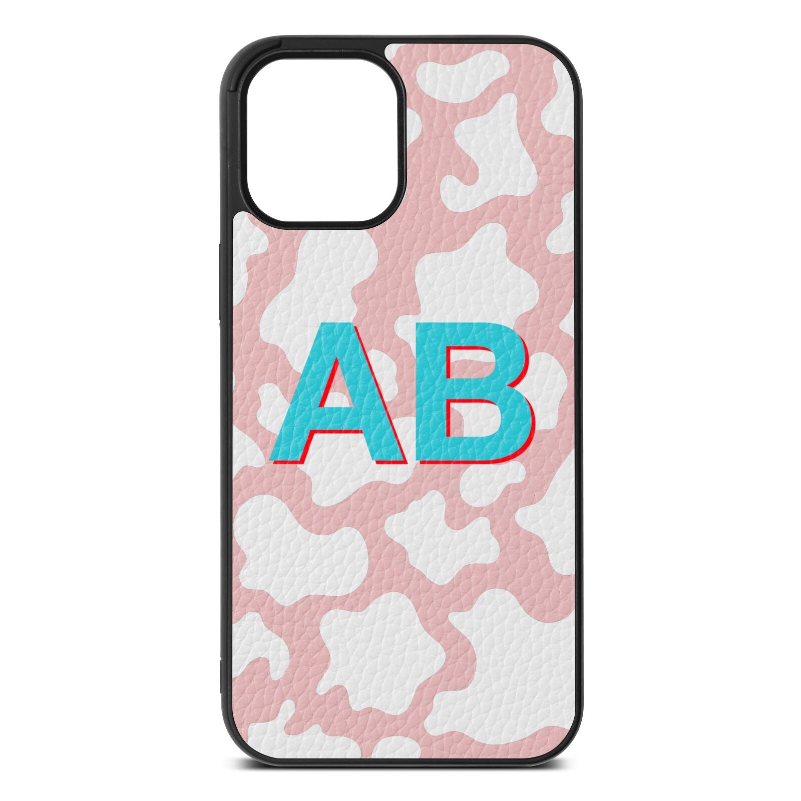 Personalised Cow Print Pink Pebble Leather iPhone 12 Pro Max Case