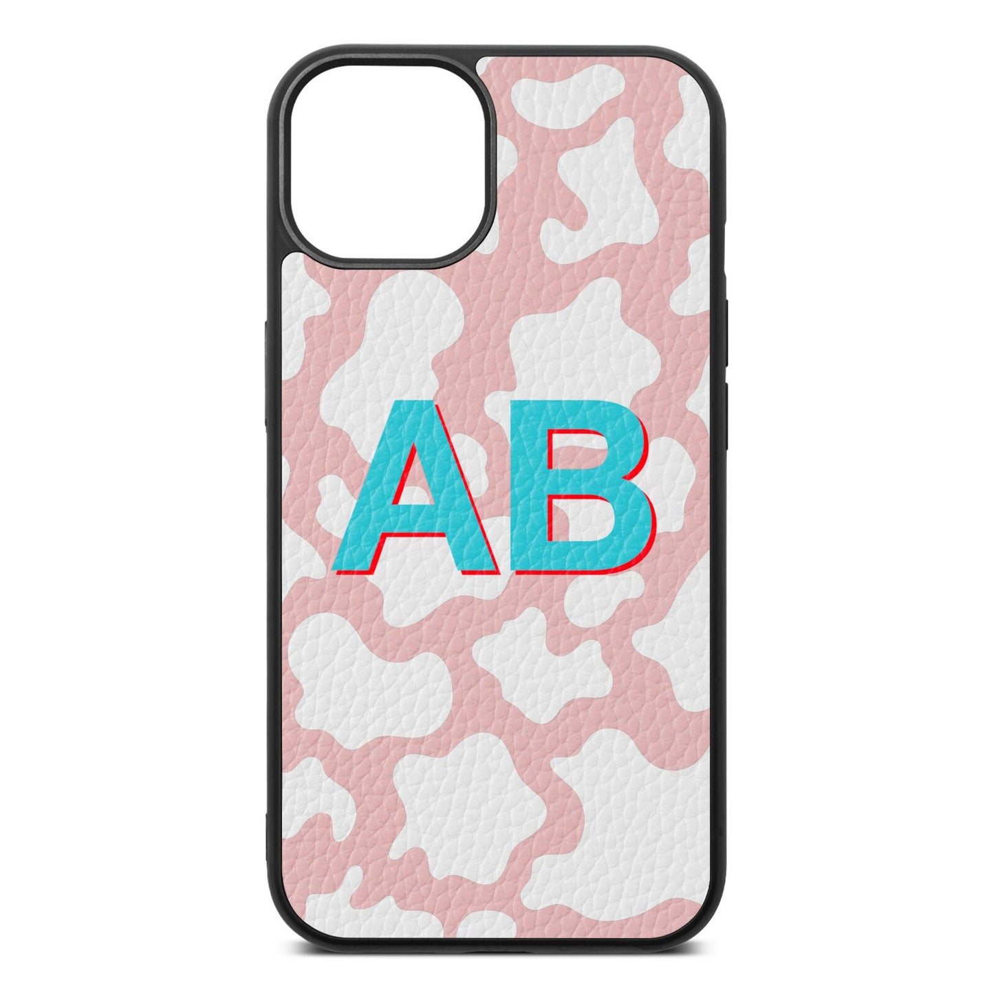 Personalised Cow Print Pink Pebble Leather iPhone 13 Case