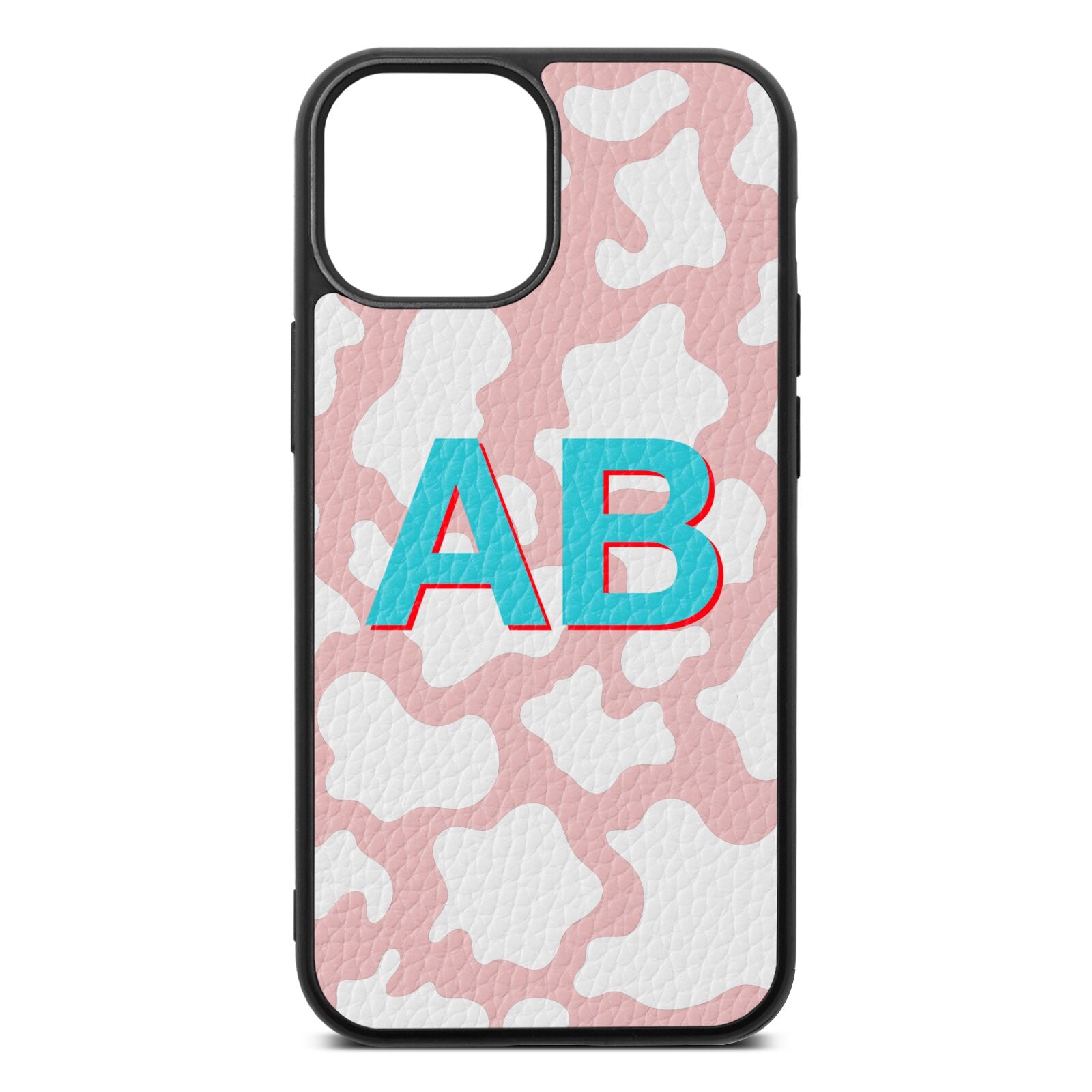 Personalised Cow Print Pink Pebble Leather iPhone 13 Mini Case