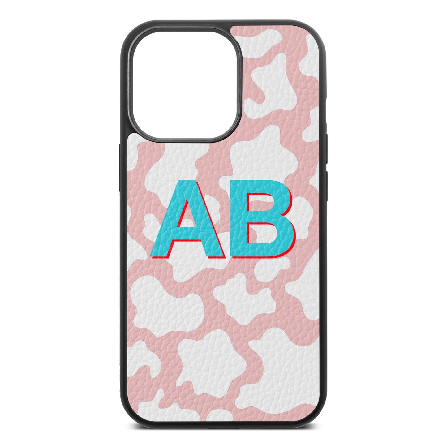 Personalised Cow Print Pink Pebble Leather iPhone 13 Pro Case