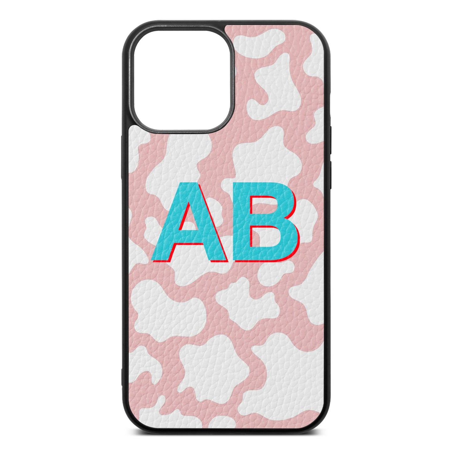 Personalised Cow Print Pink Pebble Leather iPhone 13 Pro Max Case