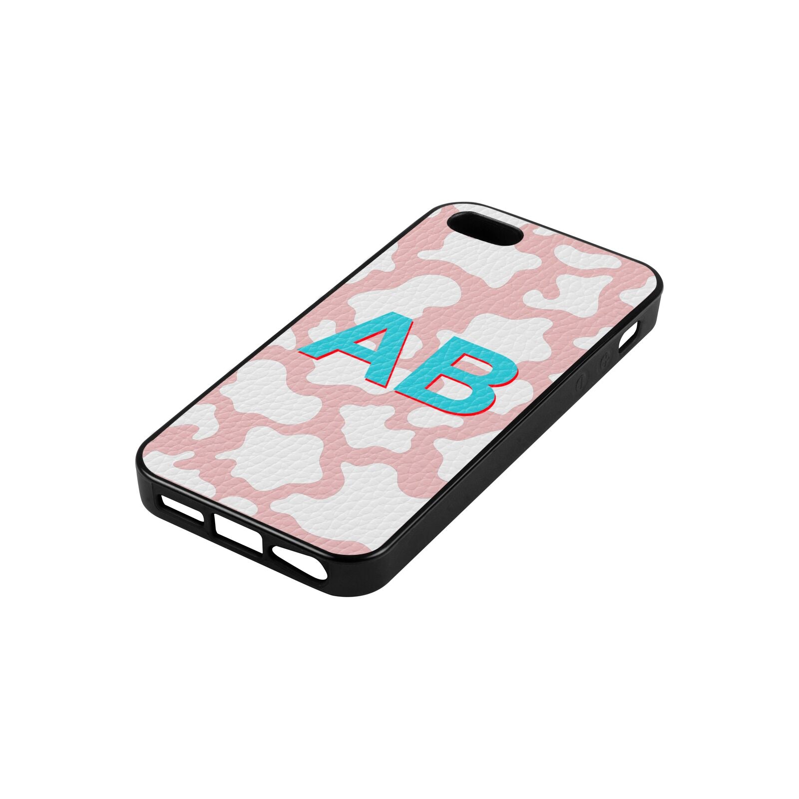 Personalised Cow Print Pink Pebble Leather iPhone 5 Case Side Angle