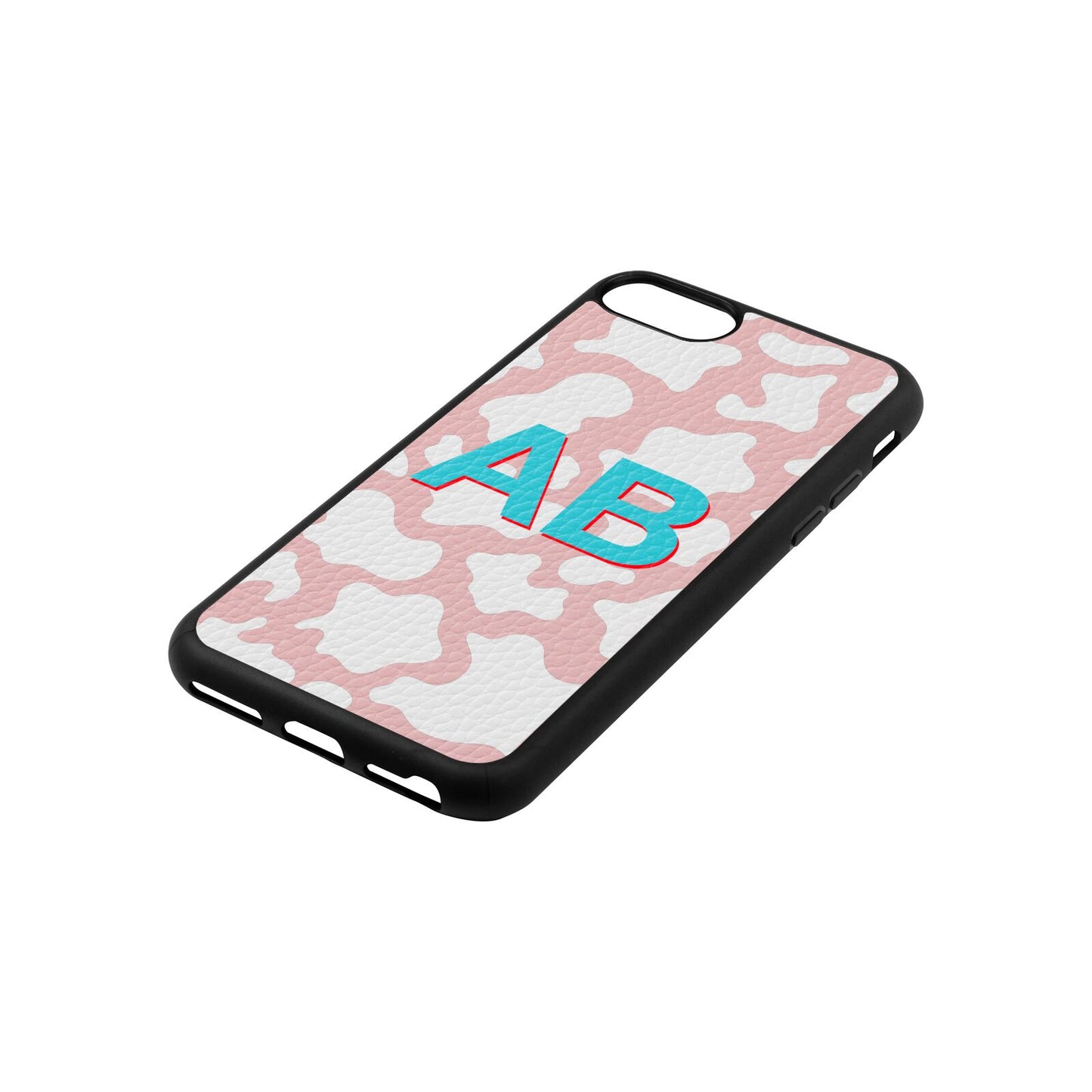 Personalised Cow Print Pink Pebble Leather iPhone 8 Case Side Angle