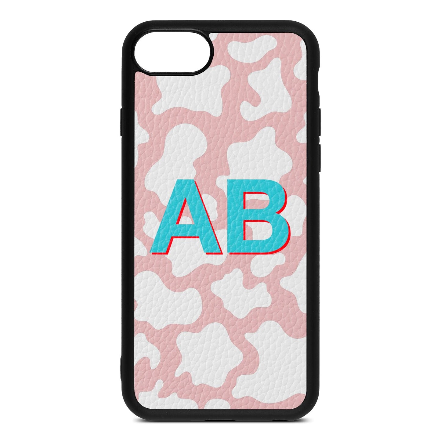 Personalised Cow Print Pink Pebble Leather iPhone 8 Case