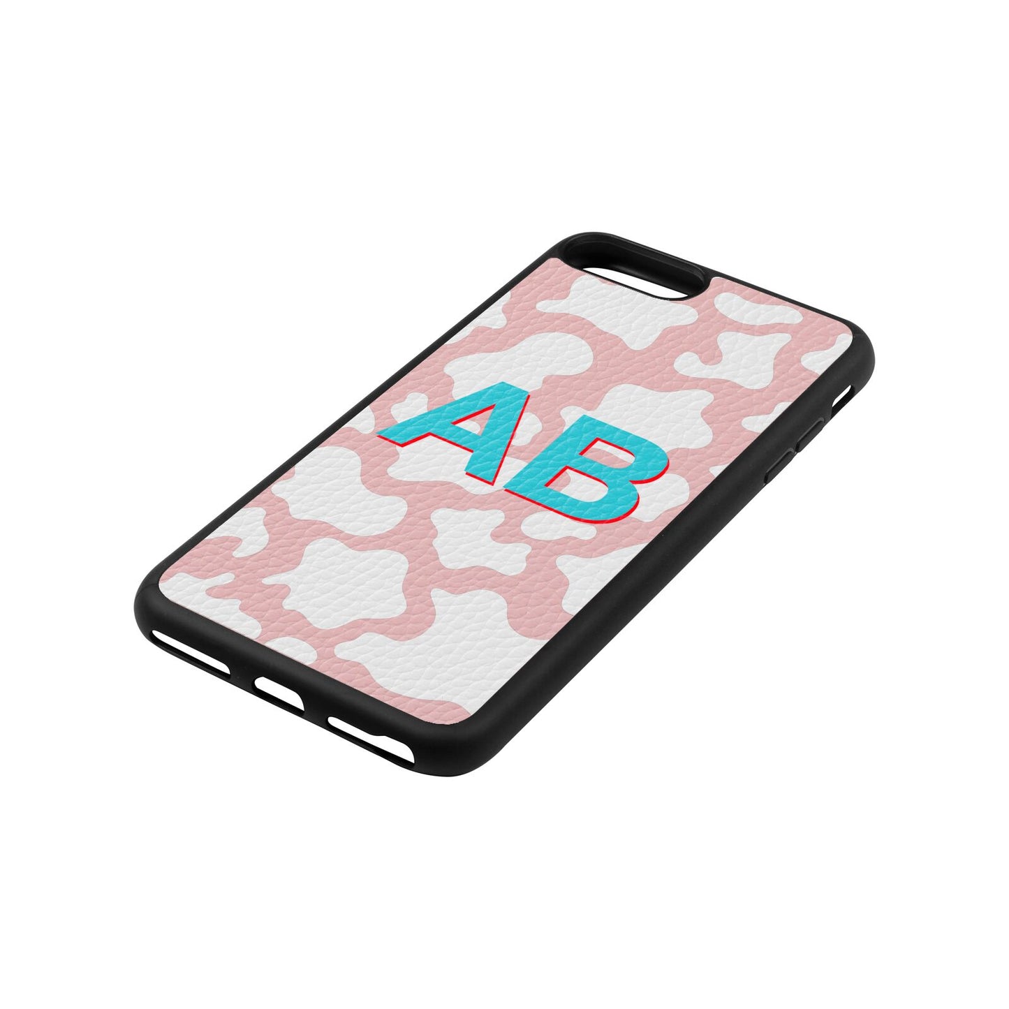 Personalised Cow Print Pink Pebble Leather iPhone 8 Plus Case Side Angle