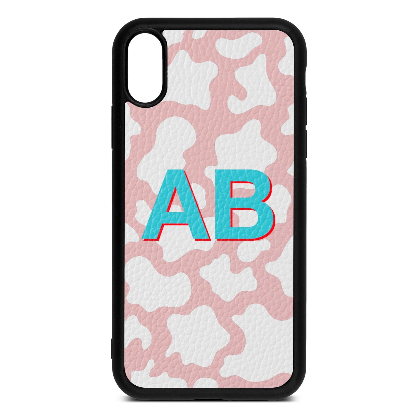 Personalised Cow Print Pink Pebble Leather iPhone Xr Case