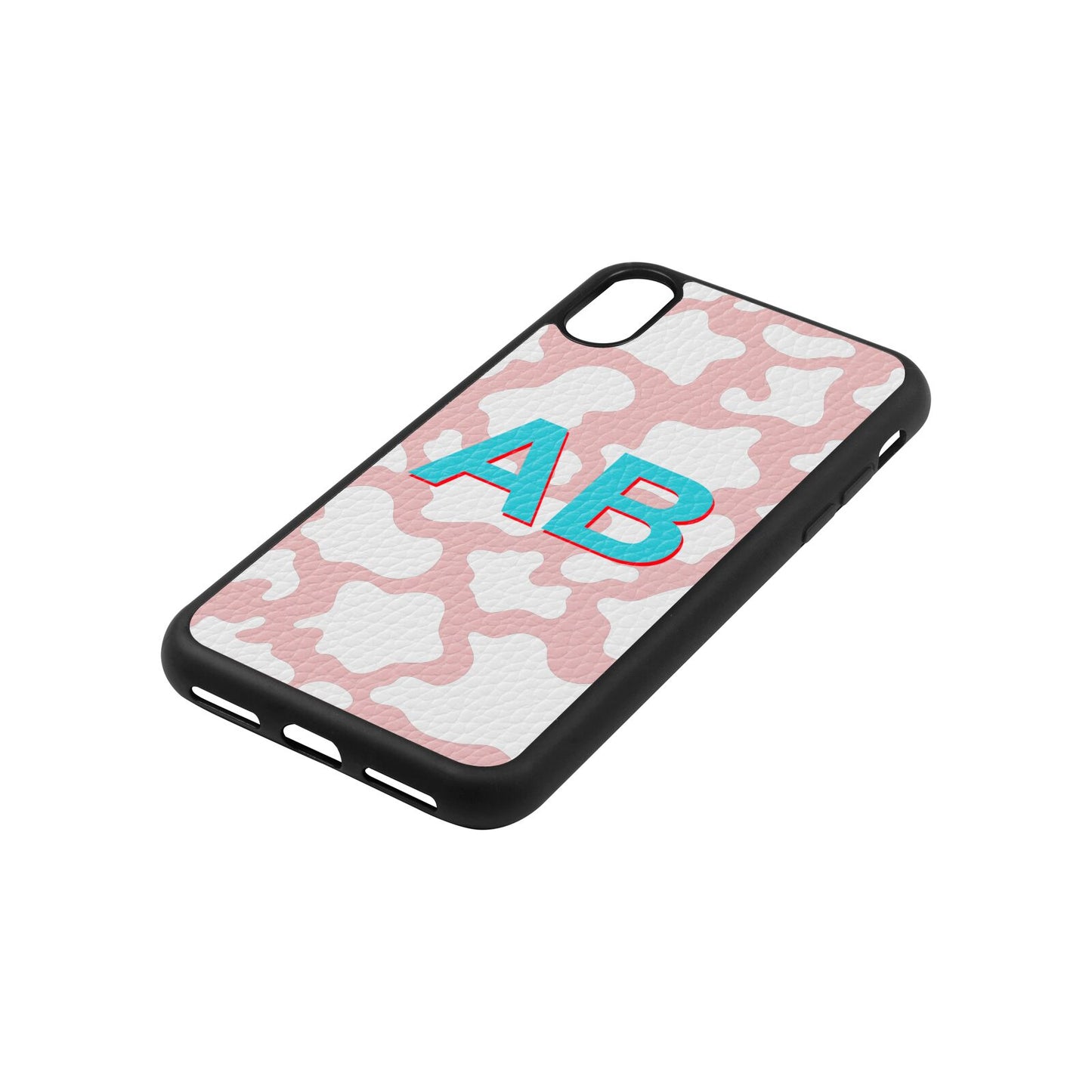 Personalised Cow Print Pink Pebble Leather iPhone Xs Case Side Angle